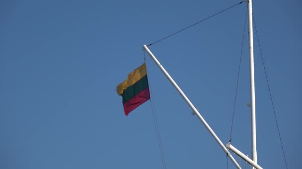 白赛上 立陶宛国旗在海港升起 — 图库视频影像