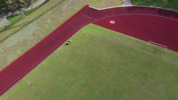 Grasmaaier Maaien Stadion Gras Bovenaanzicht — Stockvideo