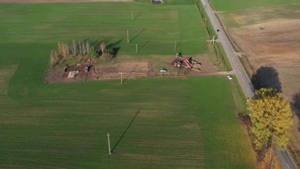 Construção Nova Casa Rural Terreno Vista Aérea — Vídeo de Stock