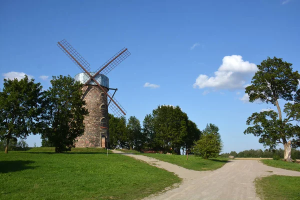 Very Beautiful Historical Restored Windmill Gravel Road Lithuania — Stock Photo, Image