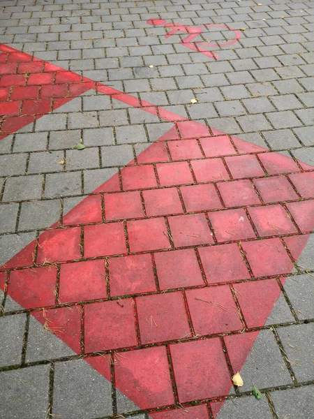 Concrete New Bricks Pavement Background Red Sign — Stock Photo, Image