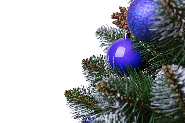 New Year Background Isolated Christmas Ball Branch Spruce Tree — Stock Photo, Image