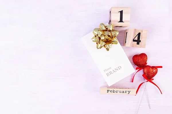 Valentijnsdag Houten Kalender Met Februari Erop — Stockfoto