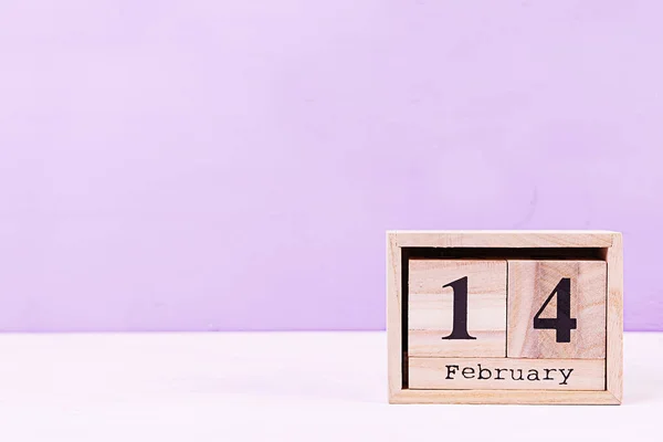 Walentynki Drewniany Kalendarz Lutego Nim — Zdjęcie stockowe