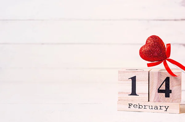 День Святого Валентина Деревянный Календарь Февраля Нем — стоковое фото