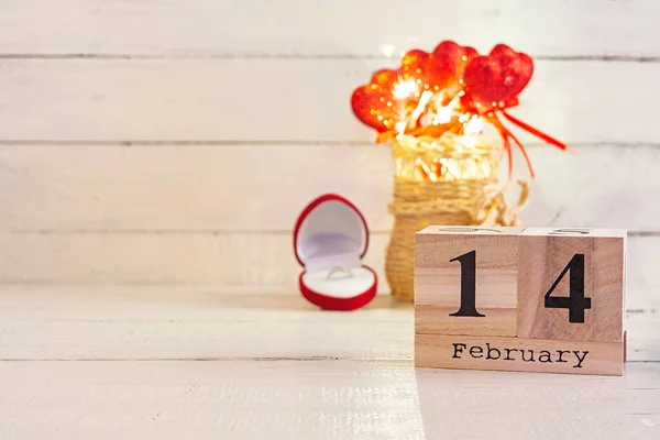 Valentine Day Wooden Calendar February — 스톡 사진