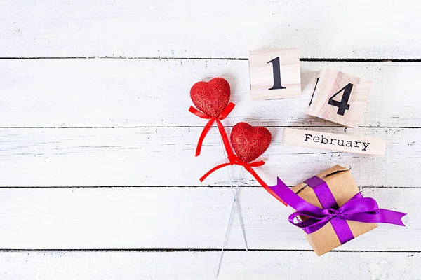 Día San Valentín Calendario Madera Con Febrero Respecto —  Fotos de Stock