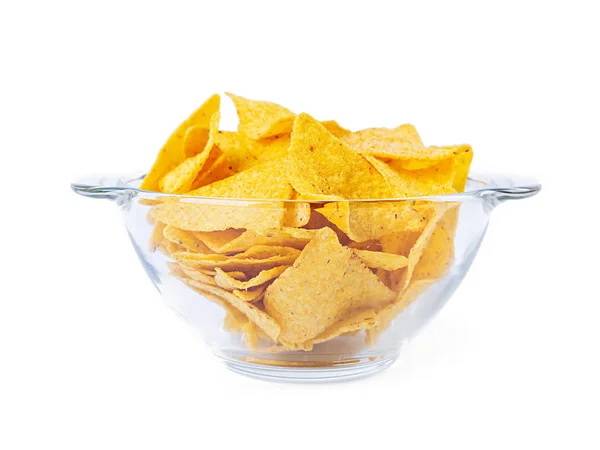 Nacho Met Kaas Maïs Chips Geïsoleerd Witte Achtergrond — Stockfoto