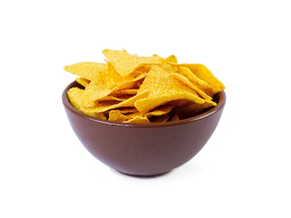 Nacho Met Kaas Maïs Chips Geïsoleerd Witte Achtergrond — Stockfoto