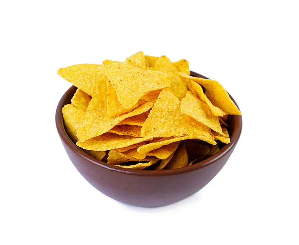 Nacho Met Kaas Maïs Chips Geïsoleerd Witte Achtergrond — Stockfoto