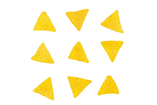 Nacho Met Kaas Maïs Chips Geïsoleerd Witte Achtergrond — Stockfoto