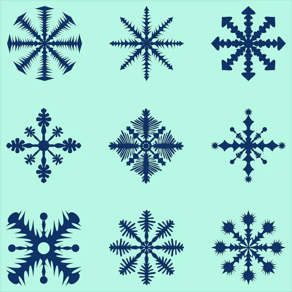 Комплект снежинок (9 снежинок) ) — стоковый вектор