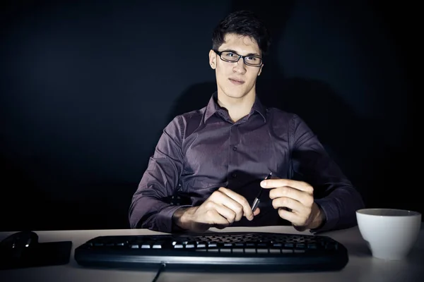 Nerd And His Computer — Stock Photo, Image