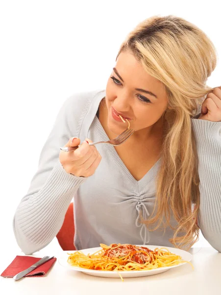 Young Woman Having Spaghetti Stock Image