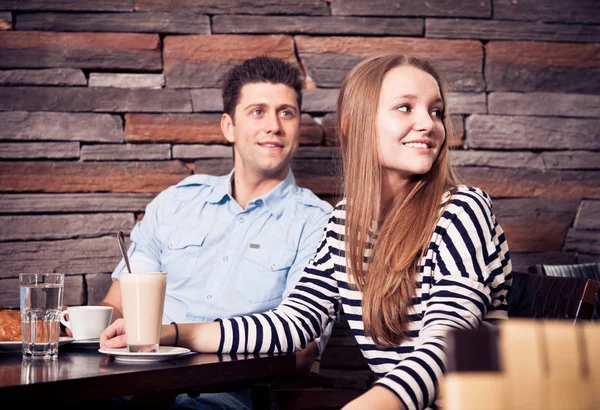 Young Couple Sitting In A Cafe — Stock Photo, Image