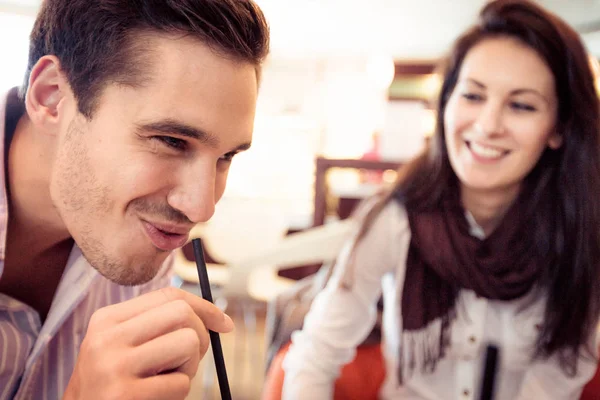 Young Couple Having Coffee In A Cafe — Stock Photo, Image