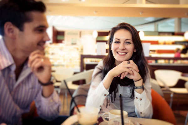 Young Couple Having Coffee In A Cafe — Stock Photo, Image