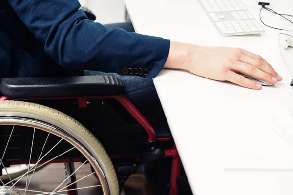 Man Sitting In Wheelchair Working In Modern Office — Stock Photo, Image