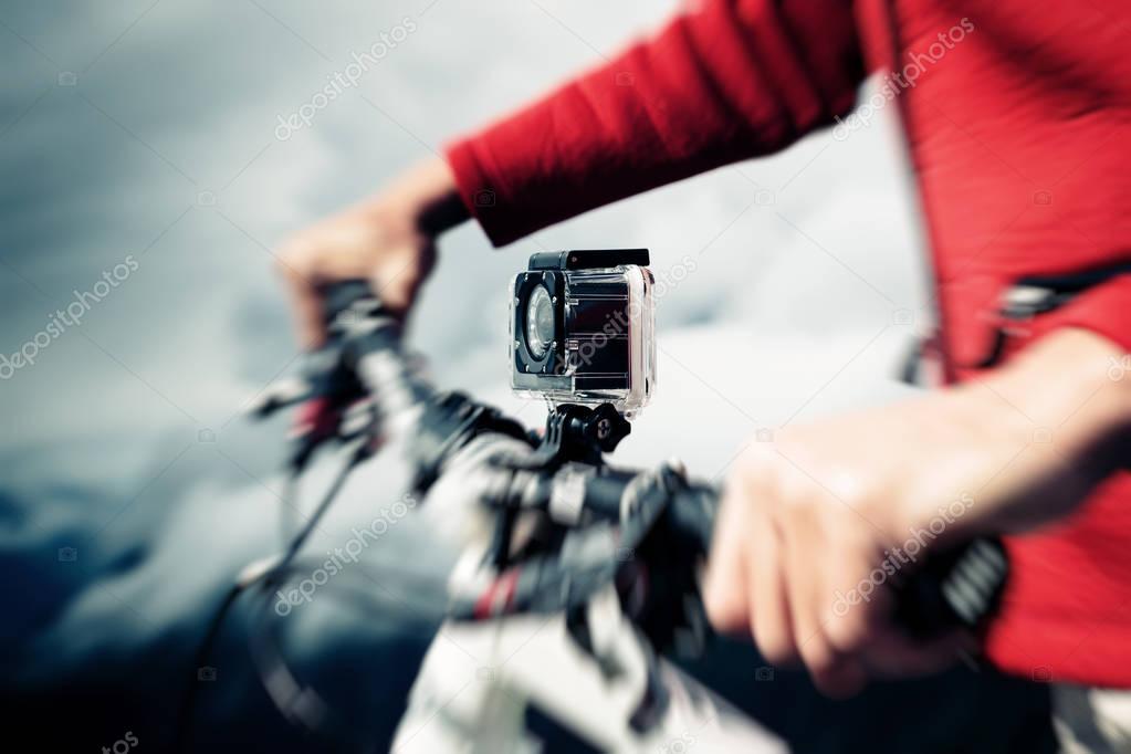 Action Camera Mounted On Mountain Bike