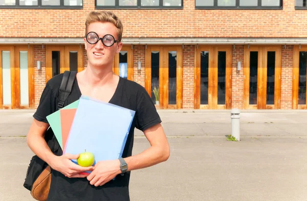 Nerd Standing In Front Of College — Stock Photo, Image