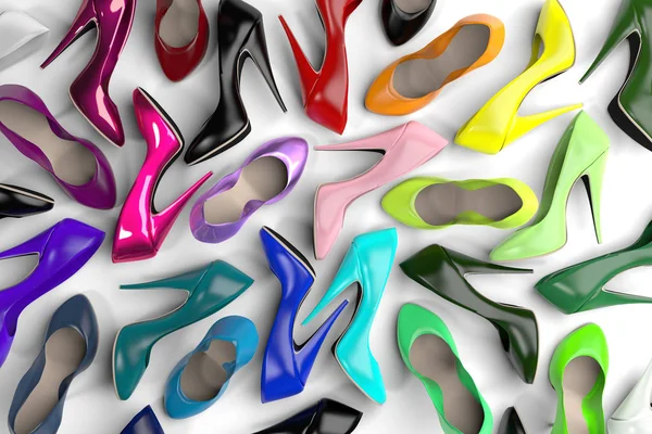 Lotes de sapatos coloridos, renderização de computador — Fotografia de Stock