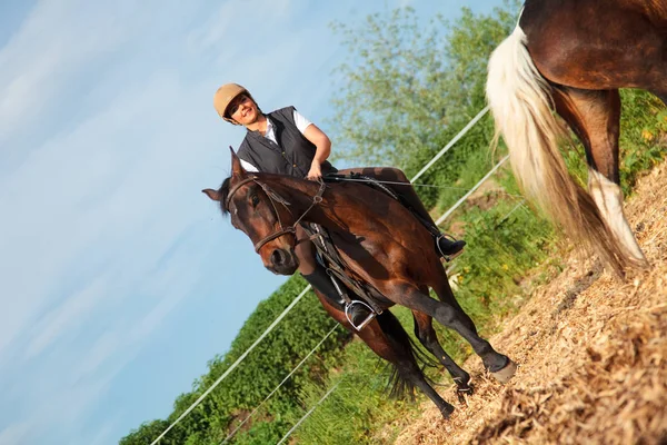 Mulher com seu cavalo — Fotografia de Stock