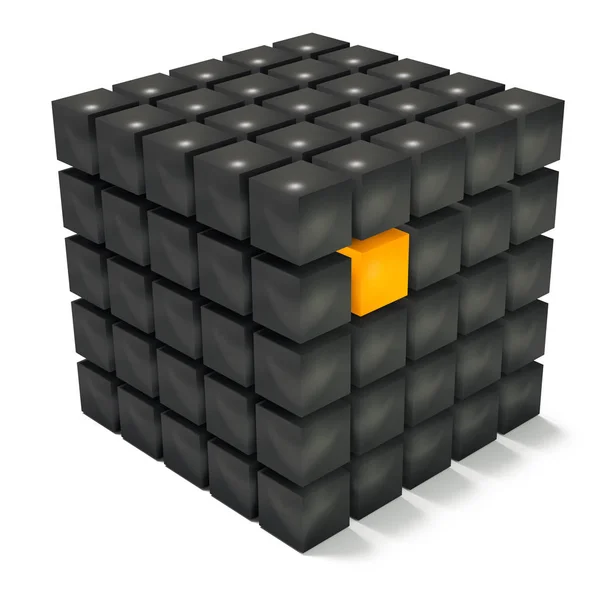 Cubos negros con uno naranja sobresaliendo — Foto de Stock