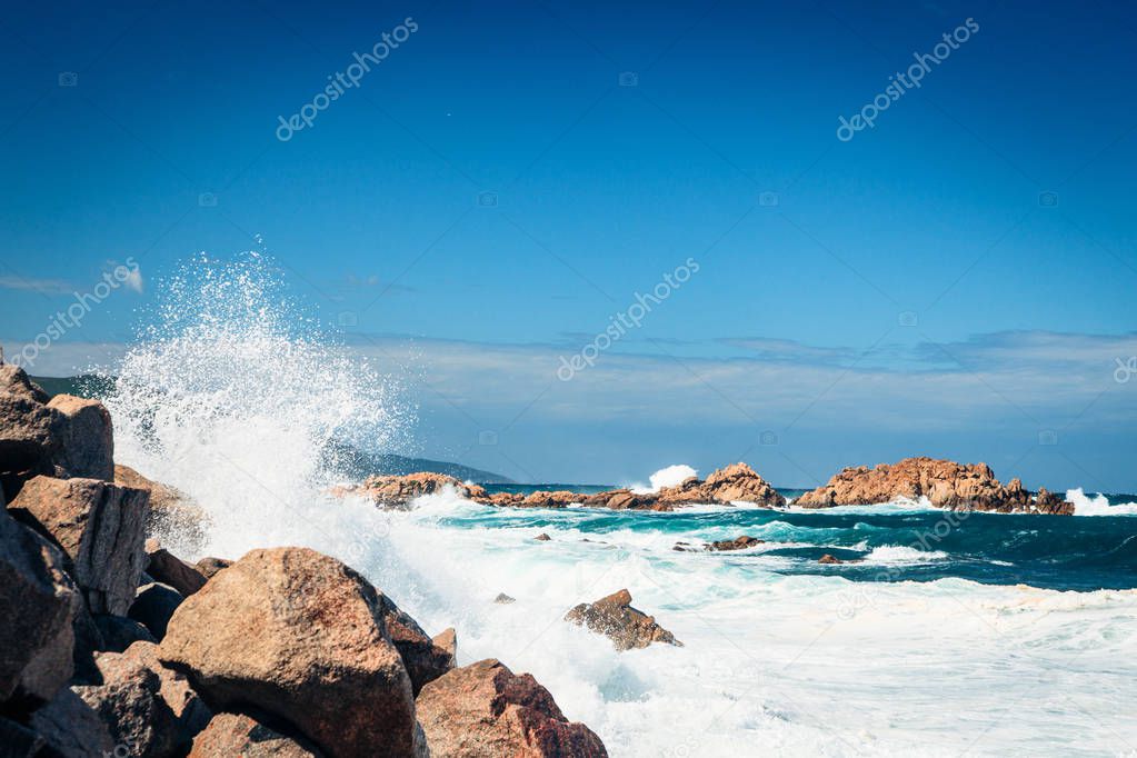 Violent Waves Splashing Against Corsicas Coast