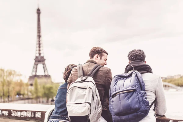 Multi-ethnic Group Of Friends Having Fun In Paris Along Seine