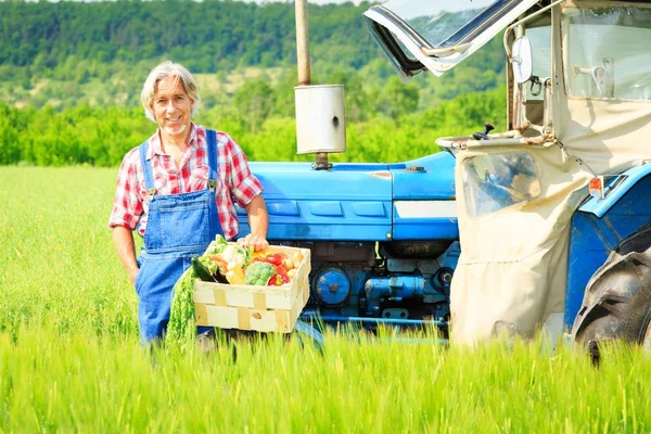 Agricultor de pé em um campo — Zdjęcie stockowe
