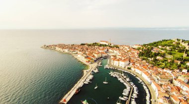 Piran, Slovenya şehrin havadan görünümü