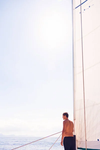 Young Man On Sailboat — Stock Photo, Image