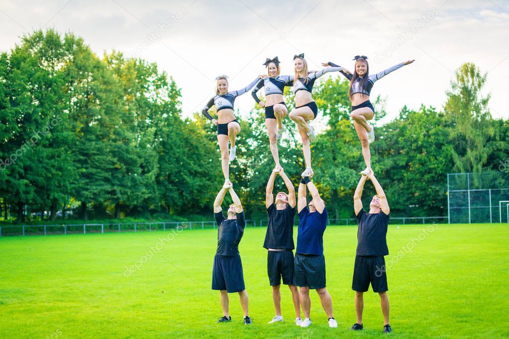 Cheerleader Team Practicing