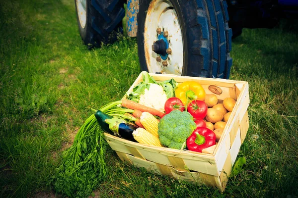 Opakowania z warzywami następny do ciągnika — Zdjęcie stockowe