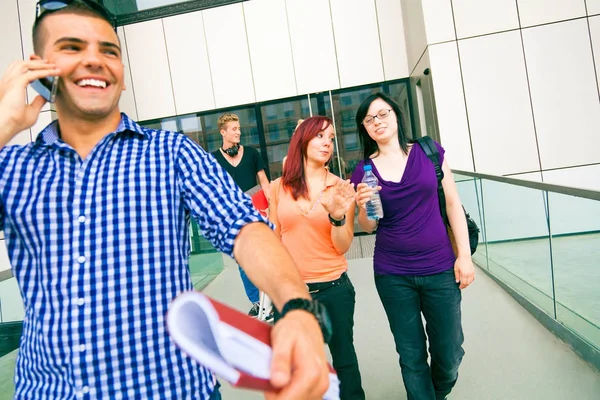 Happy Students Walking Out Of College — Stock Photo, Image