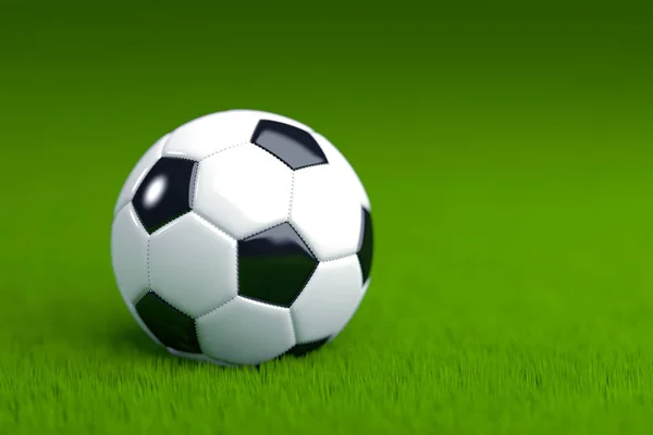 Bola de futebol na grama 3D Render — Fotografia de Stock