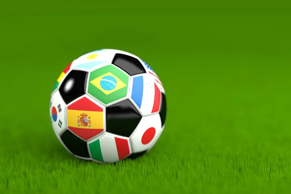 Pallone da calcio con bandiere Render 3D — Foto Stock