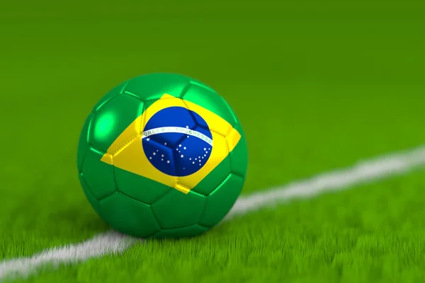 Pallone da calcio con bandiera brasiliana 3D Render — Foto Stock