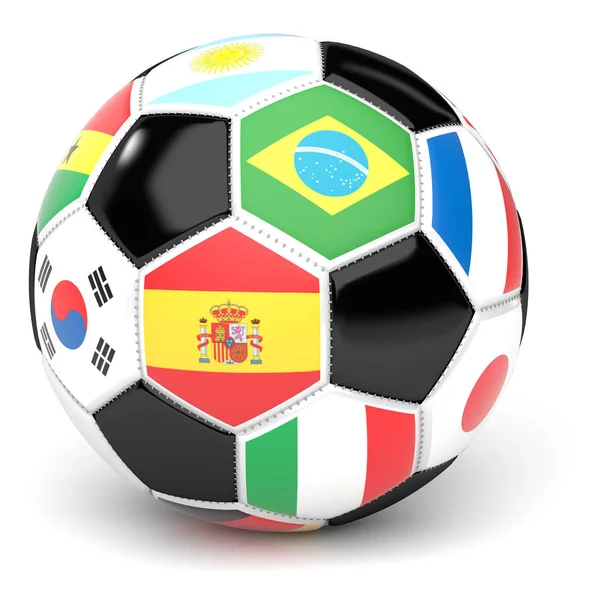 Pallone da calcio con bandiere Render 3D — Foto Stock