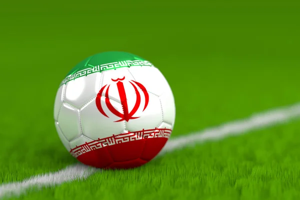 Pallone da calcio con bandiera iraniana 3D Render — Foto Stock