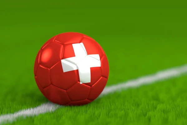 Bola de futebol com bandeira suíça 3D Render — Fotografia de Stock