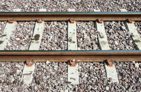 New railway track with the concrete sleeper. — Stock Photo, Image