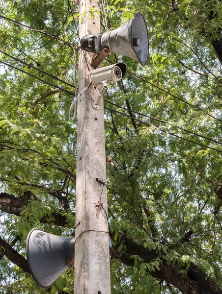 Double megaphone and moden cctv. — Stock Photo, Image