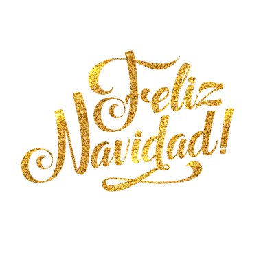 Altın mutlu Noeller İspanyol kartı altın parlak parıltı. Hat tebrik posteri Tamplate. Beyaz arka plan izole