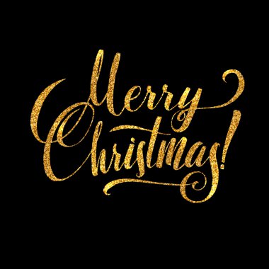 Altın neşeli Noel kartı altın parlak parıltı. Hat tebrik posteri Tamplate. Siyah arka plan izole