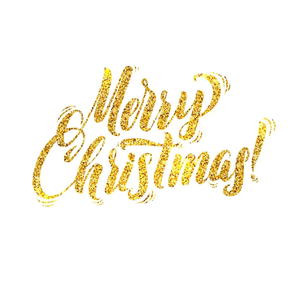 Gouden Merry Christmas Card. Golden Shiny Glitter. Kalligrafie groet Poster Tamplate. Geïsoleerde witte achtergrond — Stockvector