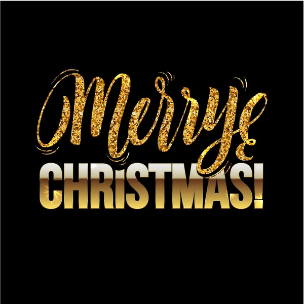 Biglietto di Natale Oro brilla su sfondo nero. glitter e calligrafia Saluto X-MAS . — Vettoriale Stock