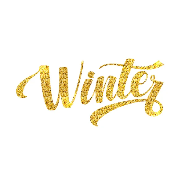 Winterkarte. golden glänzend glitzern. Schriftzug Plakat Tamplate. weißer Hintergrund — Stockvektor