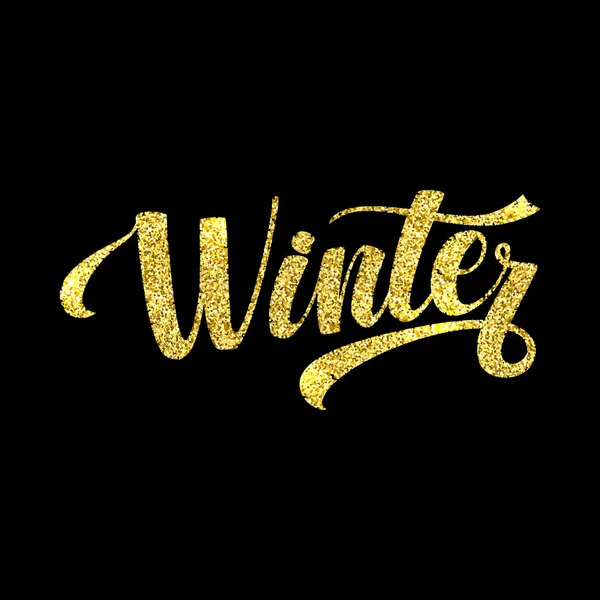 Winter Card. Golden Shiny Glitter. Lettering Poster Tamplate. Black Background Glowing Illustration — Stock Vector