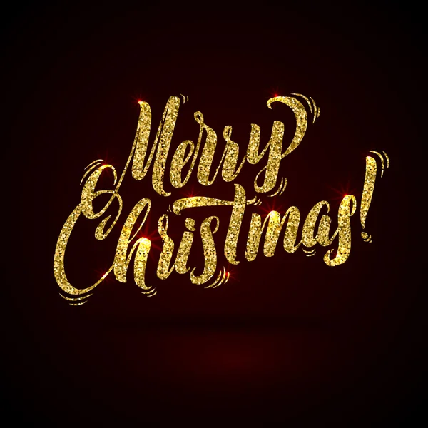 Gouden Merry Christmas Card. Golden Shiny Glitter. Kalligrafie groet Poster sjabloon. Zwarte achtergrond — Stockfoto